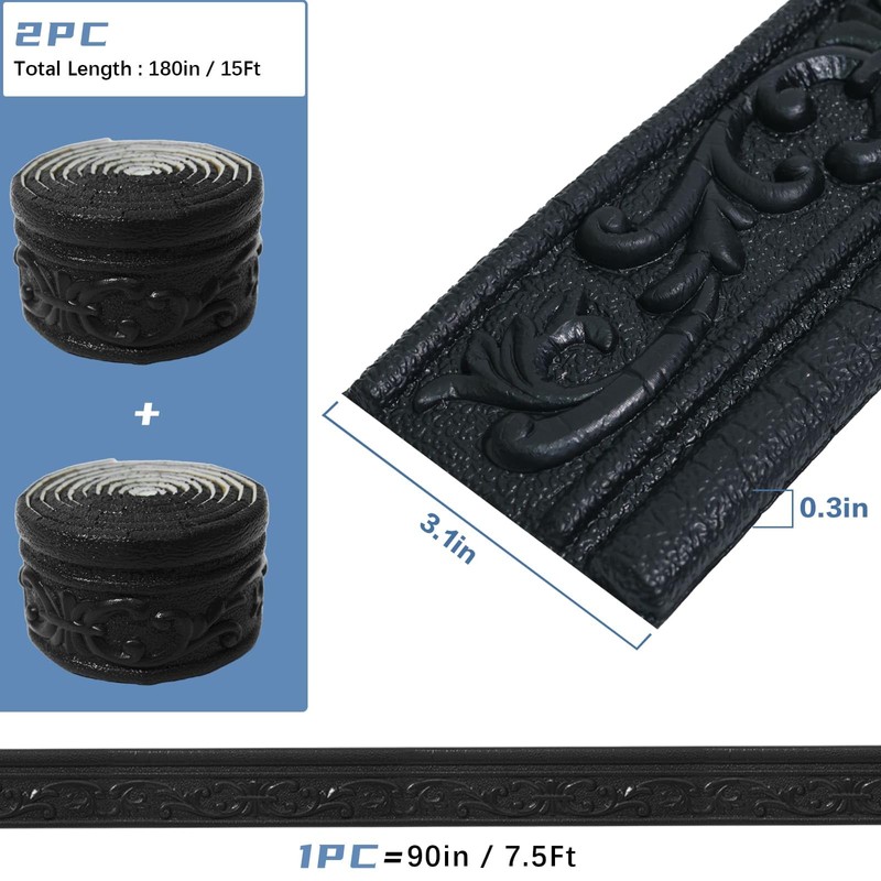 WADILE 180" x 3.1" Crown Molding Peel and Stick, Flexible