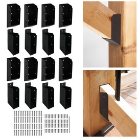 CNQLIS 16Pcs Stainless Steel 2" x 4" Deck Railing 30 Stair Connectors, for Stair Handrail Connection Installation Bracket (Black)