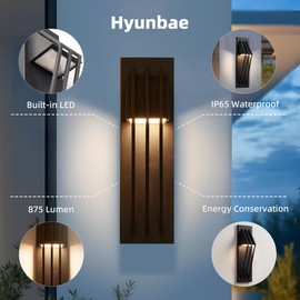 Hyunbae Outdoor Wall Sconce, 17.7inch Modern Black Exterior Lights Fixture, 3000K Waterproof Outdoor Porch Lights for House, Patio, Garage 10%-100% Dimmable LED Wall Mount Lighting for Exterior