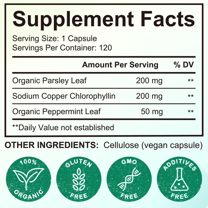 Chlorophyll Capsules Body Deodorizing Supplement for Daily Internal Freshness Support