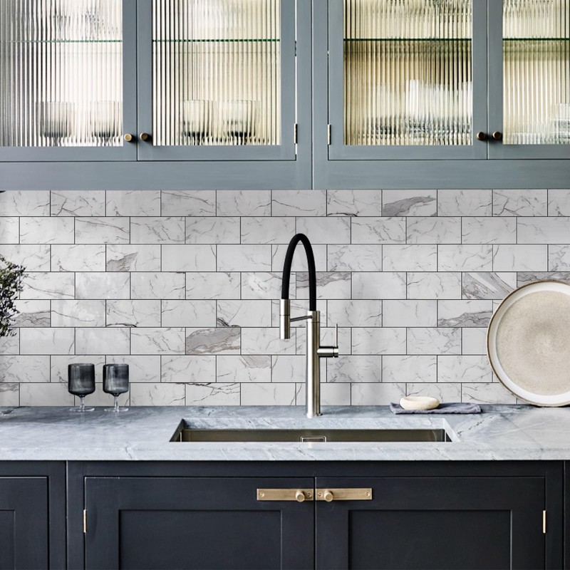 Vamos Tile 100-Piece Glossy Statury White Peel and Stick Backsplash