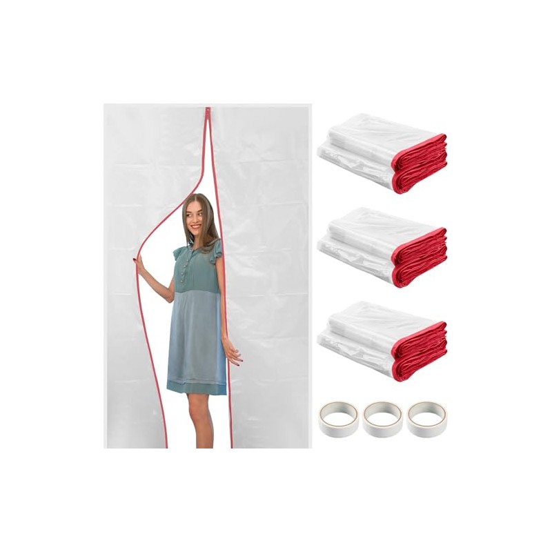 CALPALMY (3-Pack) Plastic Zipper Door Dust Protector, 4 ft x
