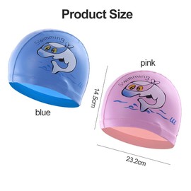 Kids Swimming Cap, Swimming Cap, PU Coated Soft Swimming Cap, Ear Protection Swimming Cap, Waterproof Swimming Cap, Cartoon Pattern for Kids Boys Girls Age 6-10 Years