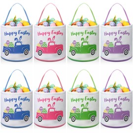 Cosblank 8 Pcs Easter Cute Basket Storage Empty Canvas Basket Bin with Handles Easter Basket Easter Truck Baskets Bag with Handle Easter Canvas Eggs Hunt Bag for Party Candy Gifts Storage