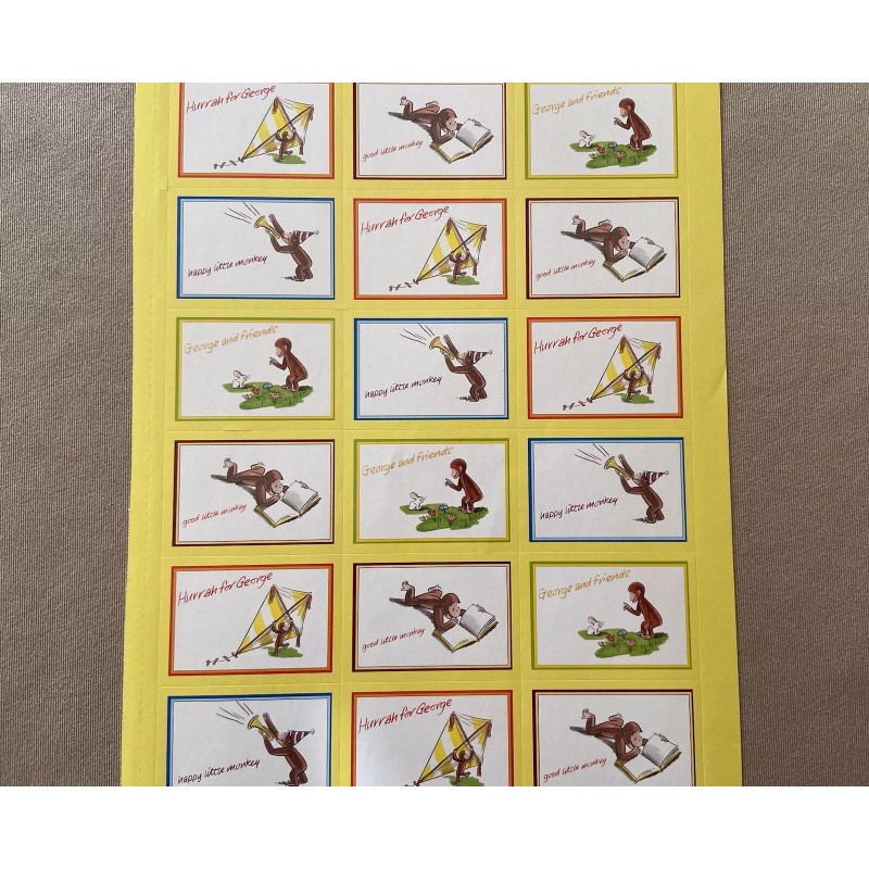 Curious George Stickers~Sheet Is 11” X 7 1/2” ~Includes 18