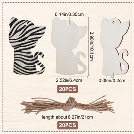 GORGECRAFT Pack of 20 Cat Wood Cut-Out Christmas Pendants Made of Wood 10.1 x 6.4 cm Unpainted Wooden Pendants Hanging Discs Ornament Sets with Hole Ropes for Crafts Wedding Christmas Birthday