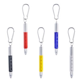 Beadthoven 5pcs 6 in 1 Multitool Pens 5 Colors Aluminum Mini Pens with Spring Snap Hook, Ruler, Screwdriver, Touchscreen Stylus Two Head Ballpoint Pen for Office Staff Men Dad Gifts Father’s Day