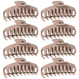 TOCESS Hair Claw Clips for Women - 8PK Large Neutral Matte Jumbo Hair Clips for Thick, Thin, Long, Short, Curly Hair Girls, Big Jaw Clip Set for Daily Use(Camel Khaki)