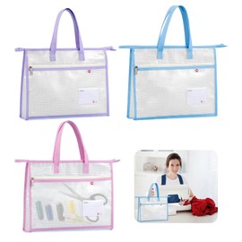 UgyDuky 3 Pcs A3 Project Bag with Handles for Quilting Craft Storage, Clear Mesh Project Bag with Zipper Handles&Pockets, Clear Art Supply Bag for Artworks Charts and Teaching Material Multipurpose (A3-BL-PK-PU)