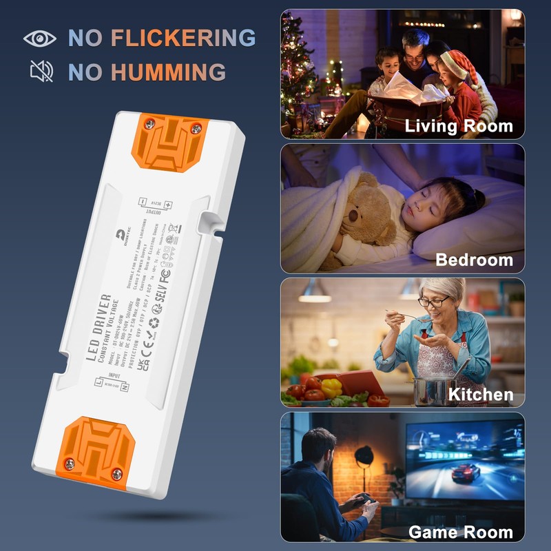 DUSKTEC LED Driver 24V 60W, IP44 Slim Switching Power Supply,