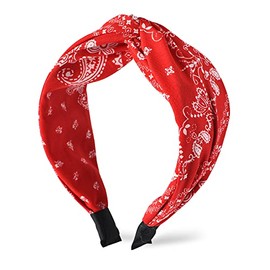 Red Bandana Headband for Women Paisley Print Wide Turban Headbands for Girls Vintage Cross Twist Knot Hair Bands for Women's Hair Bandanas NonSlip Boho Hair Accessories for Women Teen Girls