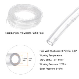 HARFINGTON Pneumatic Tubing Pipe Pu Hose 4mm OD x 2.5mm ID 10 Meters(32.8 FT) Air Compressor PU Polyurethane Line Hose Tube for Air Compressor Water Fluid Transfer, Clear