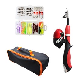 SagaSave Telescopic Fishing Rod, 1.3m Fishing Rod Reel Combo Full Kit, Mini Kids Telescopic Fishing Rod, Fishing Rod Spinning Reel Set with Hooks, Soft Bait Barrel Swivel Storage Bag (Red)
