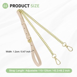 SUIKIHUM Purse Chain Strap, (43.3"-49.2" Adjustable Replacement Bag Straps) Genuine Leather with Metal Golden Chains for Handbag, Crossbody Bag (Light Apricot)