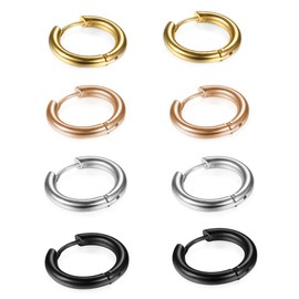316L Surgical Stainless Steel Huggie Hoop Earrings 8mm Hypoallergenic Earrings Hoop Cartilage Helix Lobes Hinged Sleeper Earrings For Men Women(B07:8mm Rose Gold+Gold+Silver+Black(8Pcs))