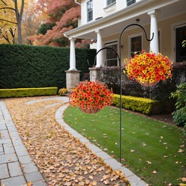 INXUGAO Artificial Faux Plants Flowers Outdoor Autumn Decor,12 Bundles Fake Silk Colorful Daisy Eucalyptus Realistic UV Resistant for Outside Home Planter Porch Patio Yard Fall Decor(Orange)