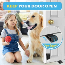 Rubber Door Stoppers for Bottom of Door - Door Stop Wedge with Holder for Home Office Stackable on Multi Floor Carpet Concrete Tile Linoleum & Wood Heavy Duty Doorstop No Sliding Drilling Black