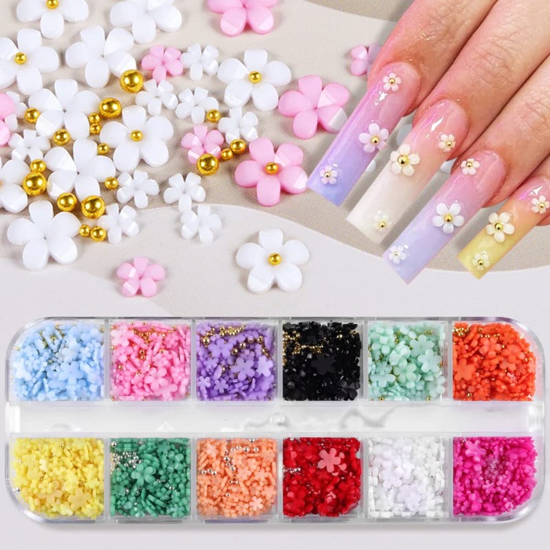 3D Dry Flowers Nail Stickers,2boxes Colorful Natural Real Flower Nail