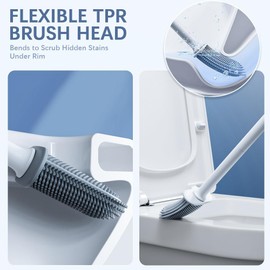 Escobilla de inodoro de silicona de doble cara con cerdas TPR y mango ABS desmontable, cepillo para polvo de inodoro de montaje en pared, cepillos de limpieza flexibles para baño de