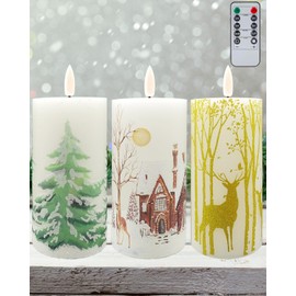 Gmnee Flameless Pillar Candles for Christmas Decorations, 3x6 Battery Operated Candles with Remote Timer, Flickering, Wax, Set of 3 Fake LED Candles