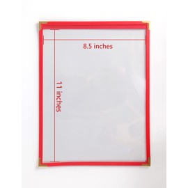 Ylittaa Menu Covers, Single Page, 1 Pocket, 2 View, for 8.5" x 11" Letter Size Paper, Pack of 6, Red Edging + Gold Metal Corner, Made with Leatherette & Vinyl