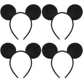 Sotaila 4 Pack Solid Black Mouse Ears Headbands for men Boys, Headband for Cosplay Costume Birthday Party Decorations Hair Accessories