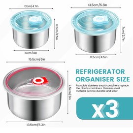 3 Pack Stainless Steel Snack Containers For Kids, Leak Proof Stainless Steel Food Containers With Lids, Stackable Food Storage Containers