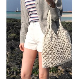 Hand woven basket bag [GRAY]