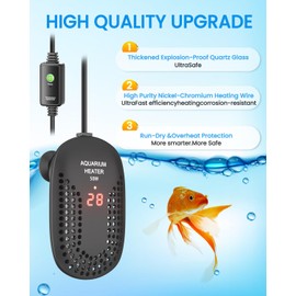 DoRight 50W Submersible Aquarium Heater, 50L Digital Fish Tank Heater with Thermometer Intelligent LED Temperature Display, Over-Temperature Protection, External Temp Controller, Thermostat for Betta