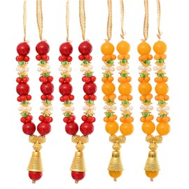 Aditri Creation Set of 4 Mala Artificial Flowers Ribbon Garland Haar Mala for Idol-Mala for God, Indian Traditional Pooja Sringar Articles Ornament (Size :-4")(Red,Yellow)