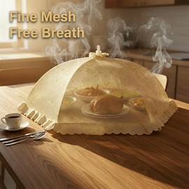 Food Cover, Food Net, Mesh Food Covers for Outside, Picnic Food Covers, Outdoor Food covers to Keep Bugs Away, Foldable and Reusable (Beige - Pale Gold Design)