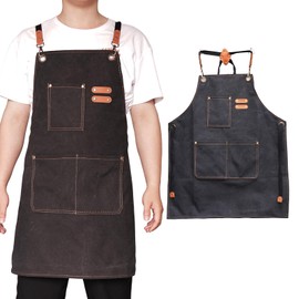 TFAK Upgraded Adjustable Black Durable Apron for Men & women,kitchen aprons with 3 Sturdy Large pockets, Reinforced Rivets, High-strength Double-layer thread, Suitable for Cooking, BBQ, gardening, L