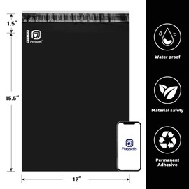 POLYSELLS 200 pcs 12x15.5 Inches Black Poly Mailers Shipping Envelopes, Strong Adhesive Sealing, Waterproof, and Tear-resistant Postal Mailing Bags for Small Business, Clothes, Non-Fragile Items