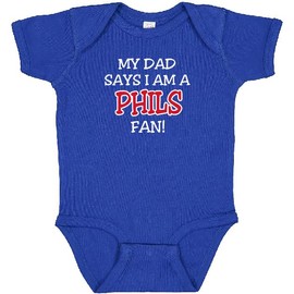 Curiositees Phillies Dad/Grandpa/Uncle Says I Am A Fan Baby Bodysuit Romper Outfit (Dad, 6 Months), Royal Blue