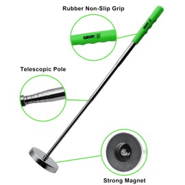 Grip Telescopic Magnetic Floor Sweeper Pickup Tool - 35 lb Capacity - Screws, Nails, Metal Shavings - Extends from 8" to 34" L