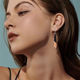 ONLYJUMP Natural Wood Resin Bar Dangle Earrings for Women Boho Earrings Statement Earrings Geometric Bar Wooden Earrings (Black Teardrop)
