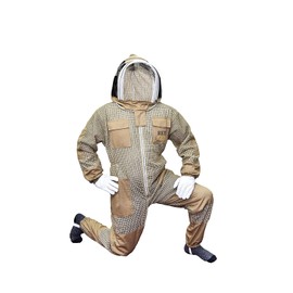 Bee Stars 3 Layer Bee Suit With Fencing Veil And One Pair Gloves Ventilated Sting Proof Beekeeping Suit For Beekeepers (X-Large, Khaki)