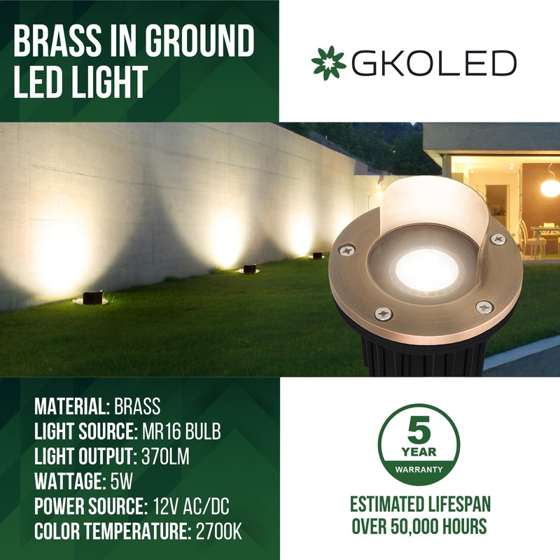 GKOLED 4 Pack, LED Brass Well Lights, 12V IP67 Waterproof