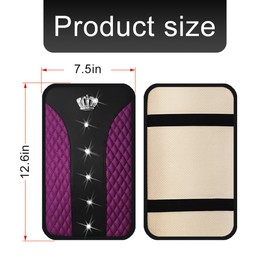 zipelo Bling Car Center Console Cover, Crystal Rhinestone Crown Auto Armrest Box Protector Cushion Pad, Comfortable Diamond Vehicle Arm Rest Seat Mat Decor Accessories, Universal Fit (Purple)