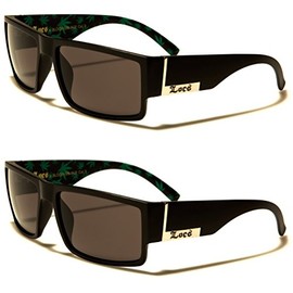 Locs 2 Pack Sunglasses Black Gangster Sunglasses, 2 Black Matte Pot Green, 5.5w x 1.75h