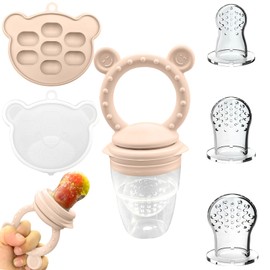 EHRHDKNS Bandeja Congeladora de Alimentos para Bebés Sin BPA, Adecuado para la Introducción Segura de Alimentos, Fruta y Papillas a Partir de los 4 Meses, Fortalece los Dientes del Bebé y le Ayuda a Comer Sano (Beige, Sonriente)