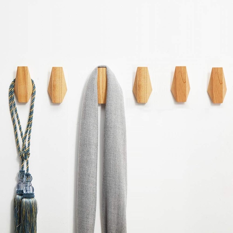 LONANGG Wood Wall Hooks, 6Pack Coat Hooks Mounted Rustic Wooden
