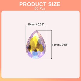 sourcing map 50Pcs 10 x 14 mm Teardrop Rhinestones Acrylic Pointed Back Rhinestone Beads Gems for Jewelry Making Costume Crystal Embellishments Crafts, Pale Pink