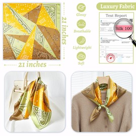 WUZININGLE 100% Silk Neck Scarf 21"x21" Small Square Silk Hair Scarf for Women Yellow Bandana Lightweight Headscarf with Gift Packed