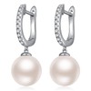 Sterling Silver Pearl Dangle Drop Earrings With Diamonds - Wedding