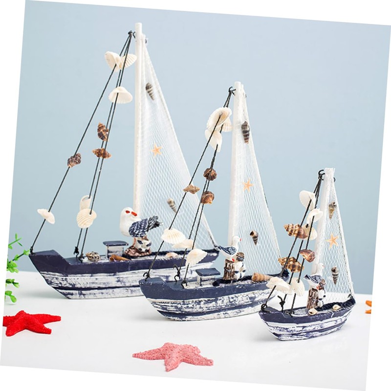 ORFOFE Marine Shell Sailing Boat Ornament Resin Craft Home Decor