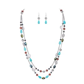 EVER FAITH 2-Layer Beaded Long Necklace for Women, Boho Strand Brown Statement Collar Necklaces, Fashion, Trendy, Summer Jewellery for Beach, Pool, Party, Beaded