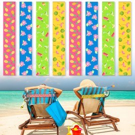 8 Pack Towel Bands for Beach Chairs Cruise Towel Clips for Lounge Beach Pool Chairs Towel Strap Holder Elastic Windproof Beach Accessories for Summer (Lovely Style, 11.81 x 1.97 Inch)