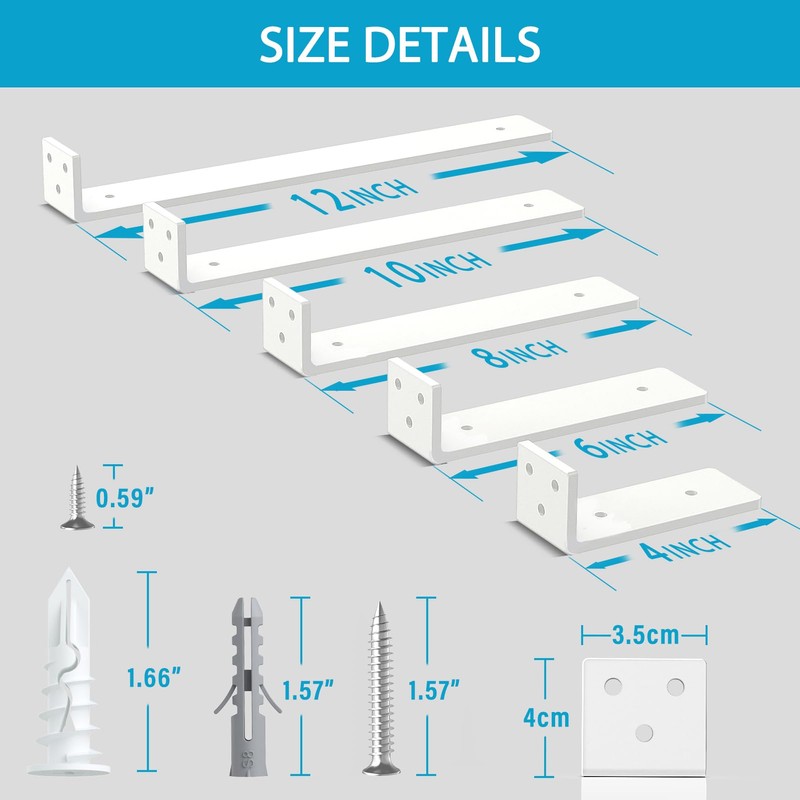 Goovilla Shelf Brackets, Heavy Duty Floating Shelf Bracket 6 Inch
