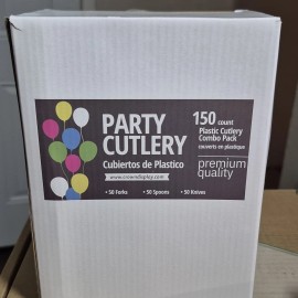 PARTY CUTLERY 350 Pc white Plastic Party Tableware Set for 50 Guests,  Disposable Plates, Cups